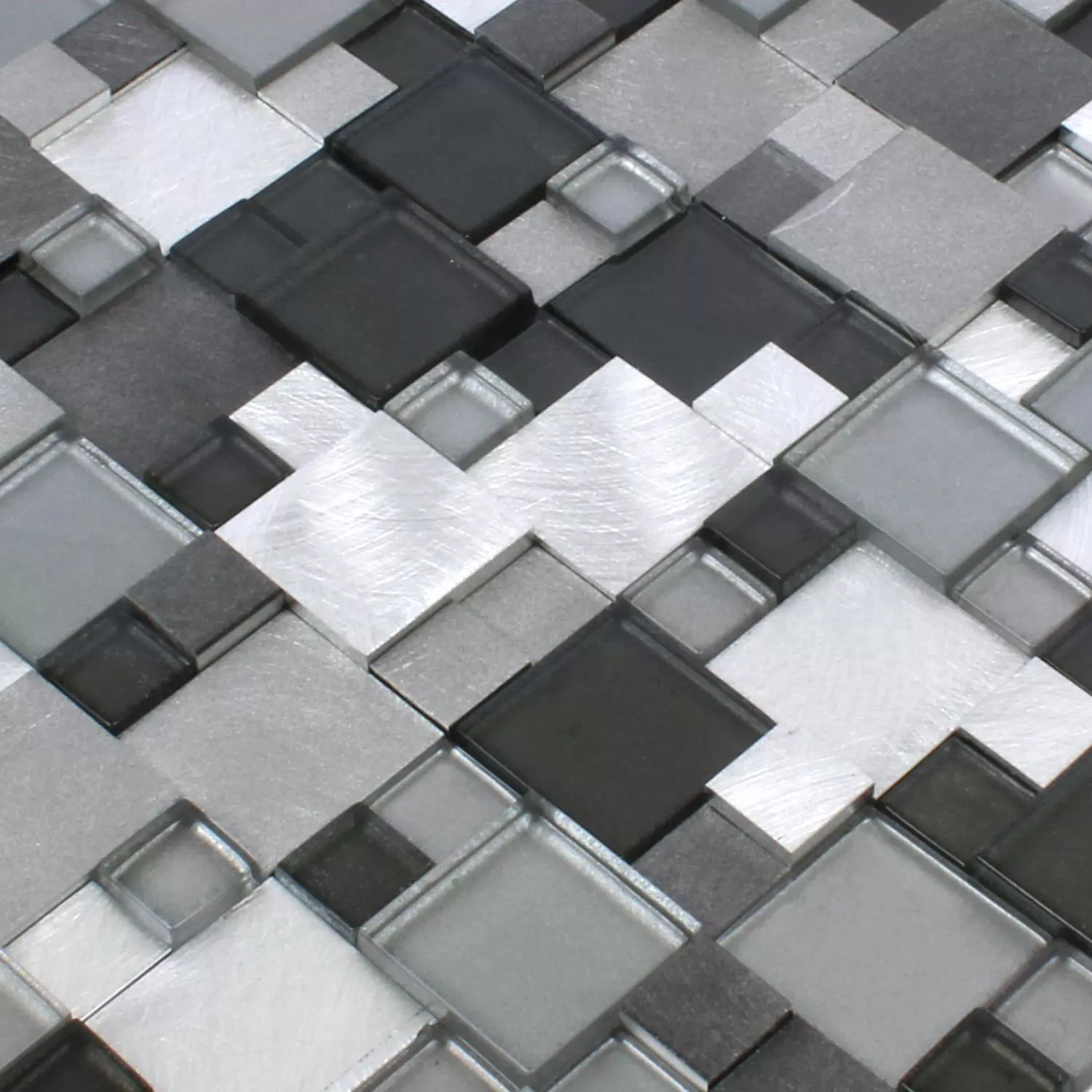 Mozaïektegel Glas Aluminium Condor 3D Zwart Mix