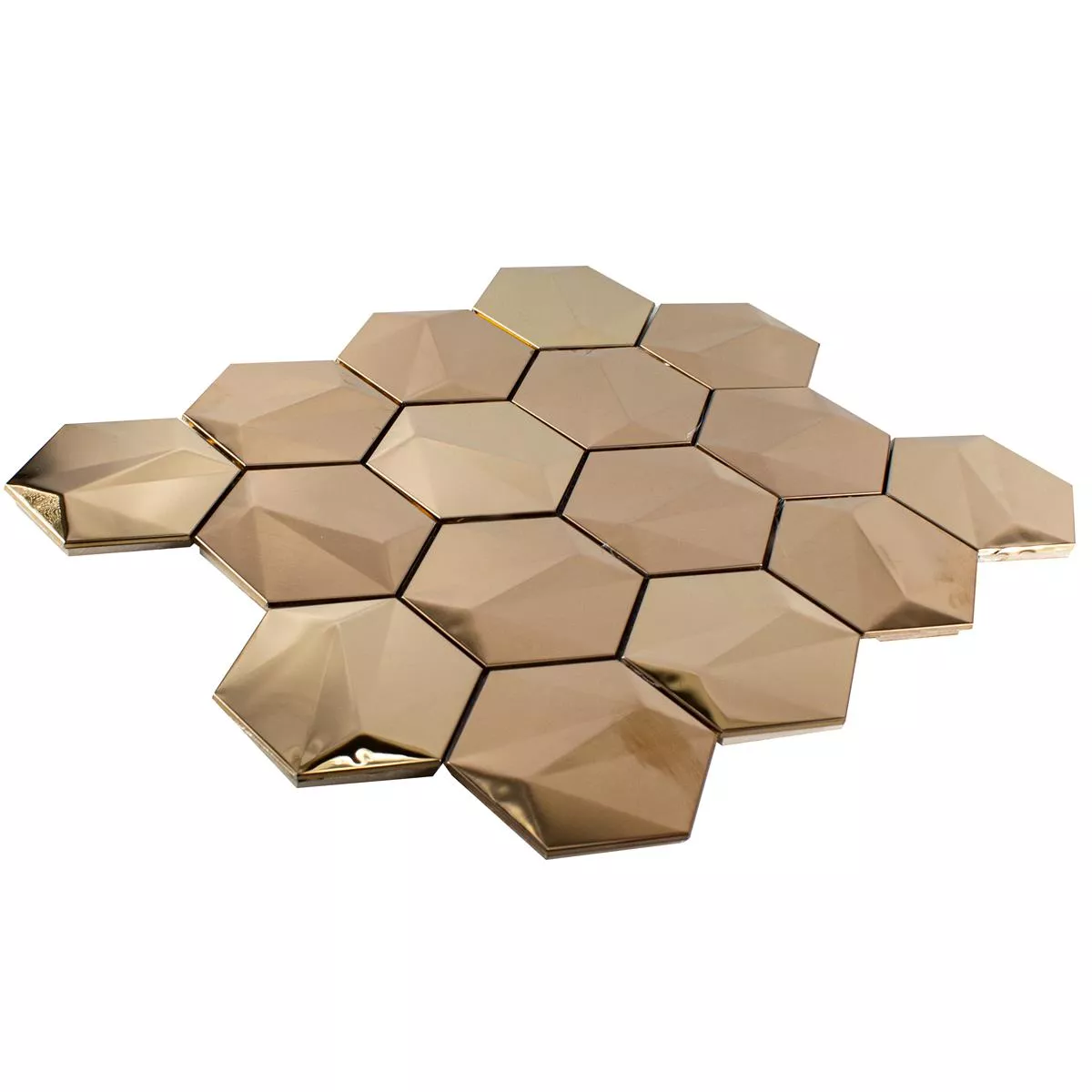 Échantillon Acier Inoxydable Mosaïque Carrelage Durango Hexagone 3D Cuivre