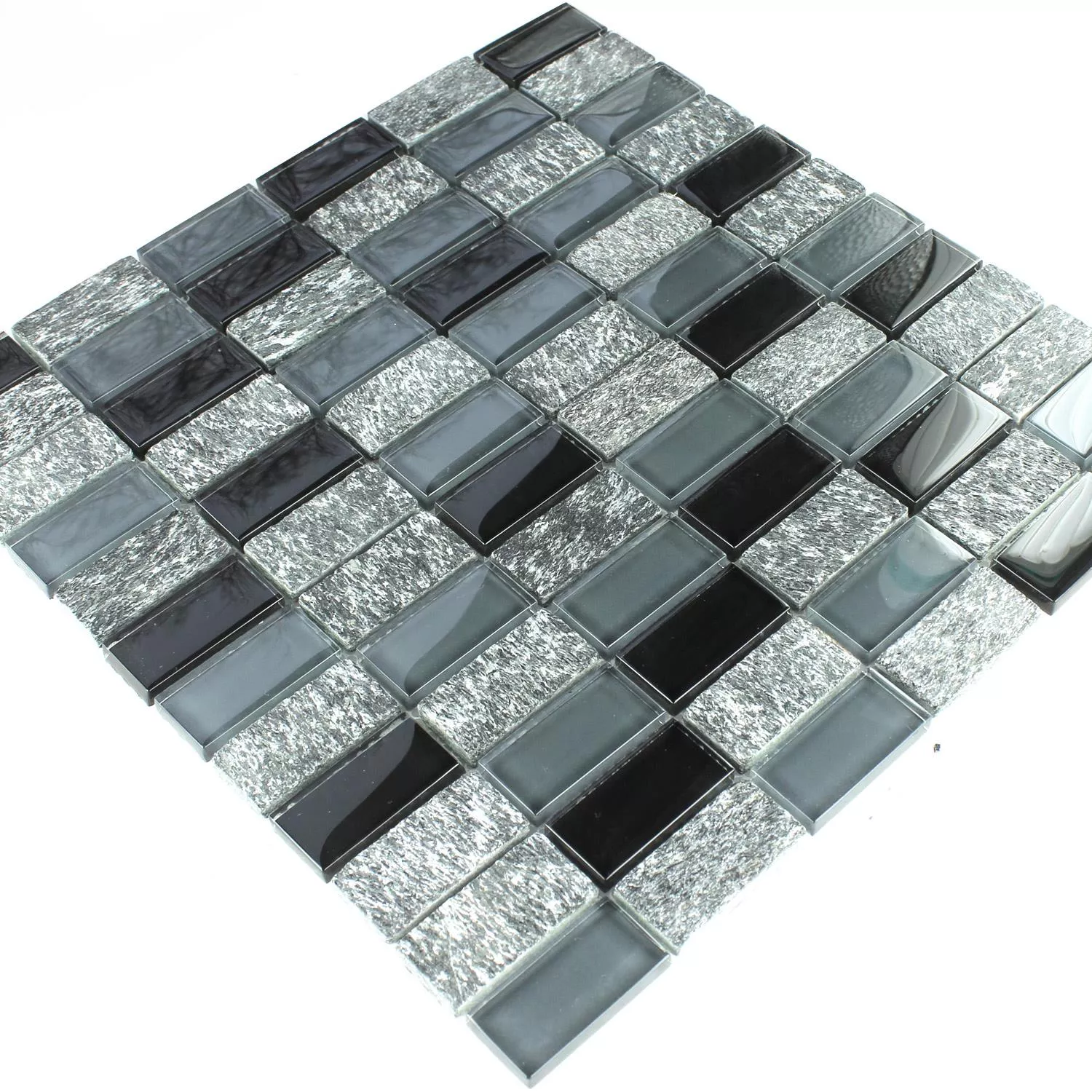 Échantillon Mosaïque Verre Marbré Gris Noir Mix