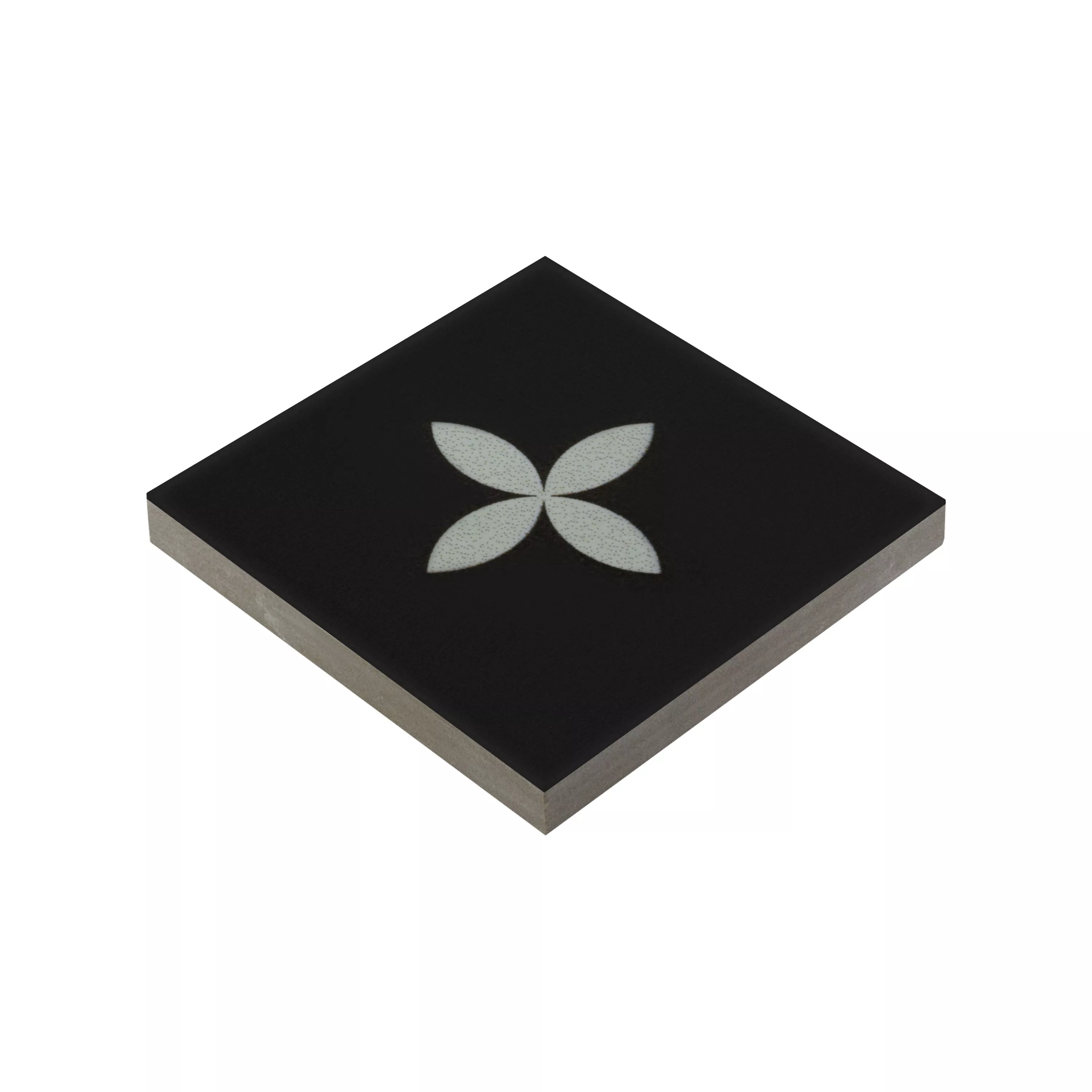 Grès Cérame Pleine Masse Carrelage Genexia Noir Blanc Decor 2 Rosone 4,6x4,6cm