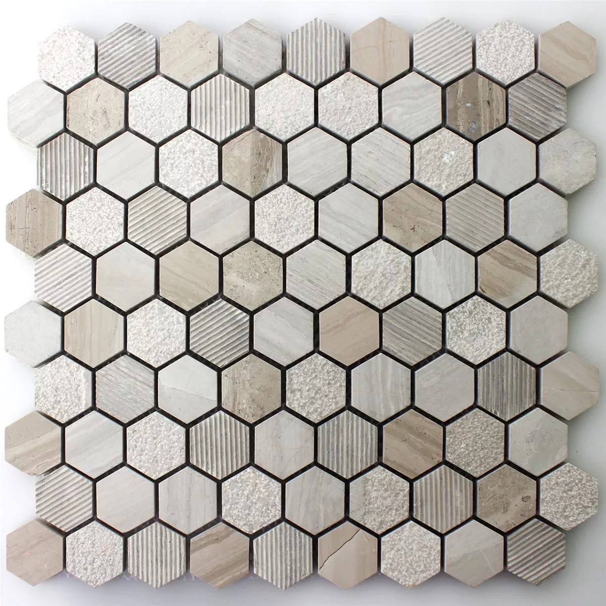 Sample Mozaïektegel Hexagon Natuursteen Beige Bruin