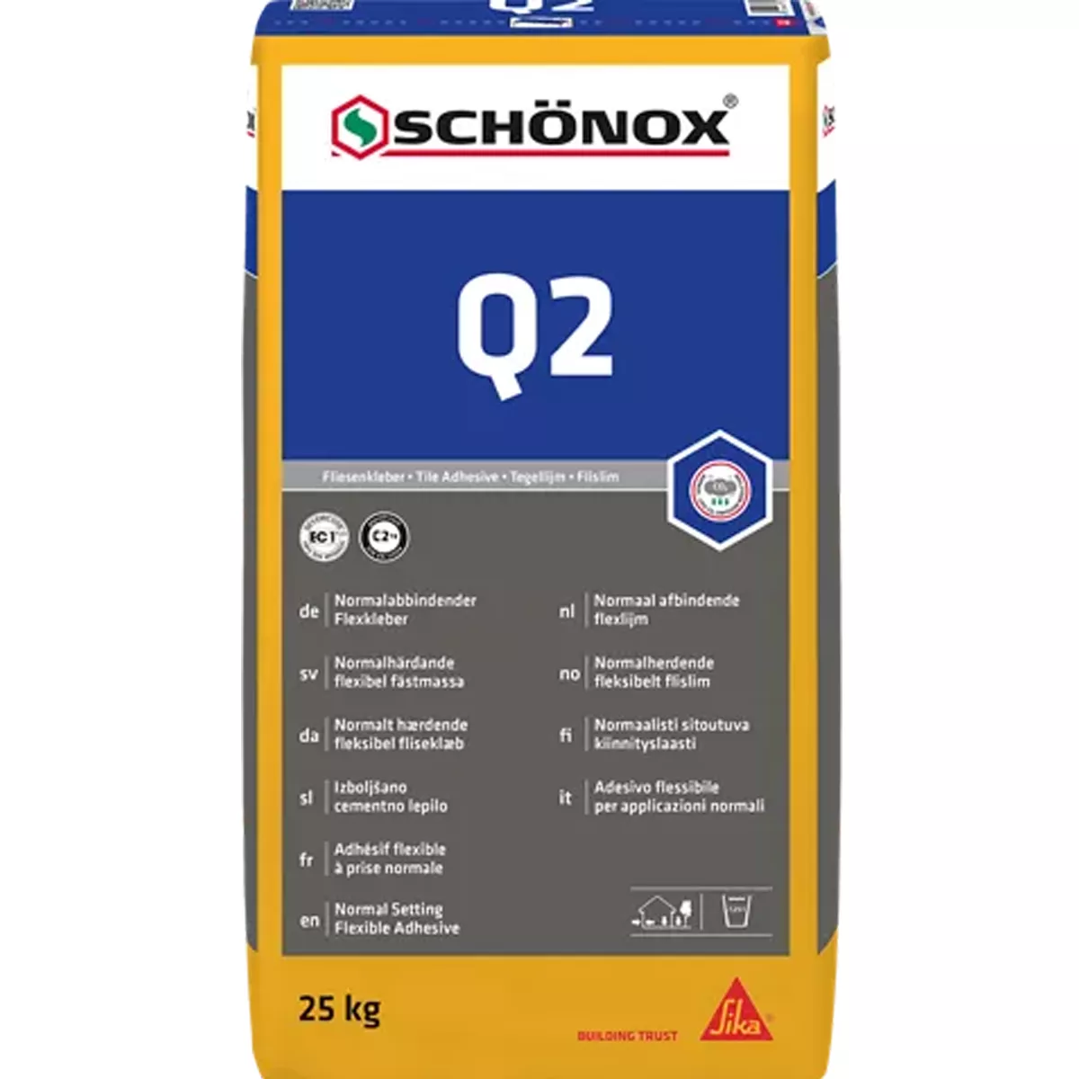 Colle flexible Schönox Q2 pour grès cérame et carrelage céramique C2TE (25 kg)