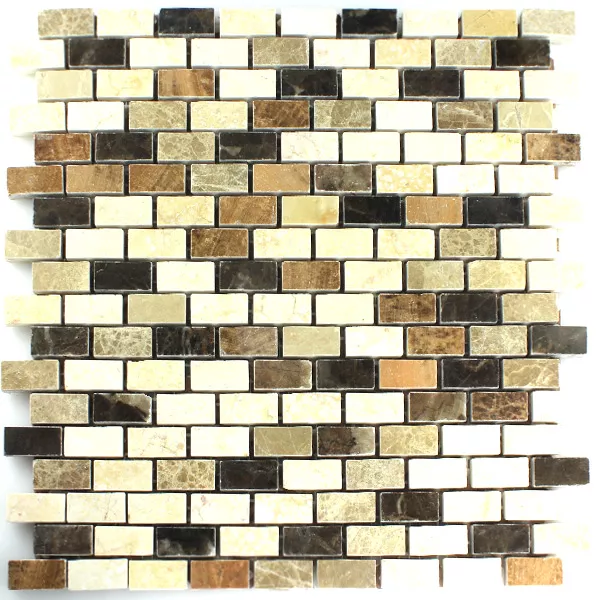 Mosaïque Pierre Naturelle Marbré Brun Beige Poli 15x30x7mm